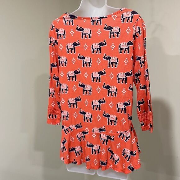 NWOT Crown & Ivy Orange Navy Elephant Blouse.  Size M medium 8/10 - Picture 5 of 7